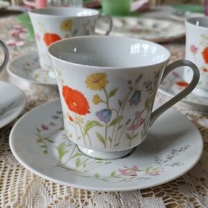 Vintage Wilshire House Set Of 4 Tea Cups With Saucers